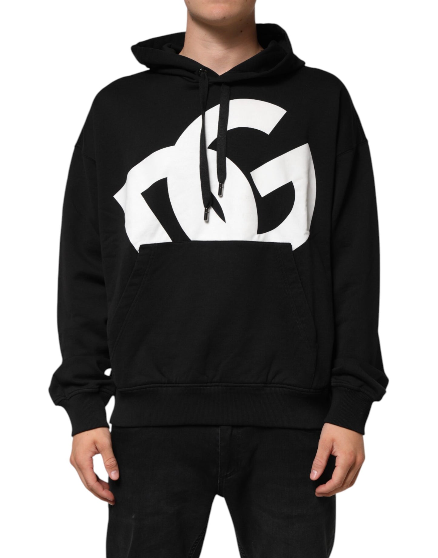 Black Cotton DG Logo Pullover Hoodie Sweater