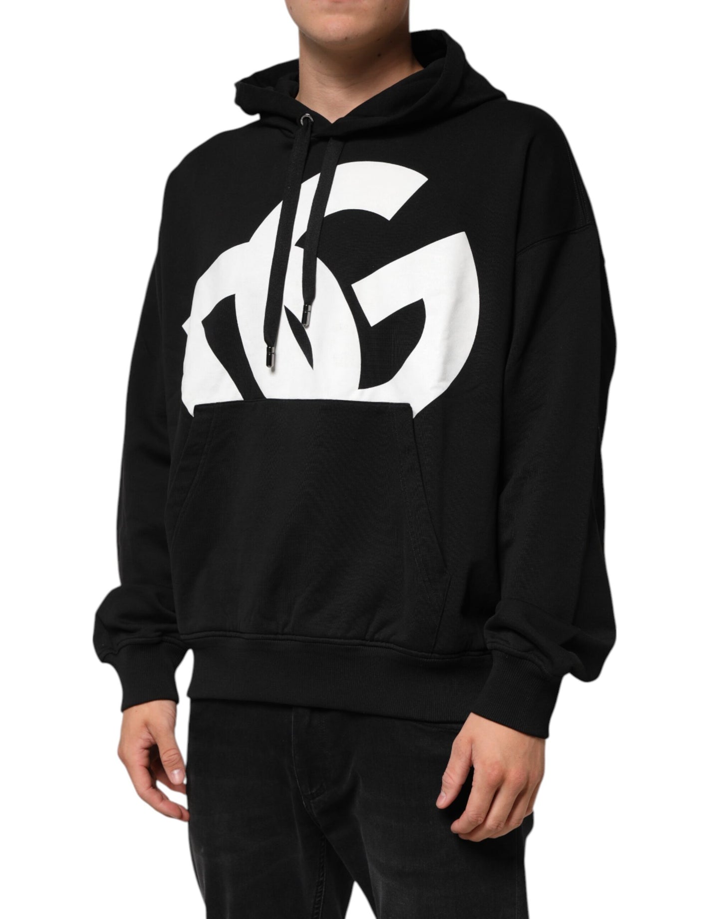 Black Cotton DG Logo Pullover Hoodie Sweater