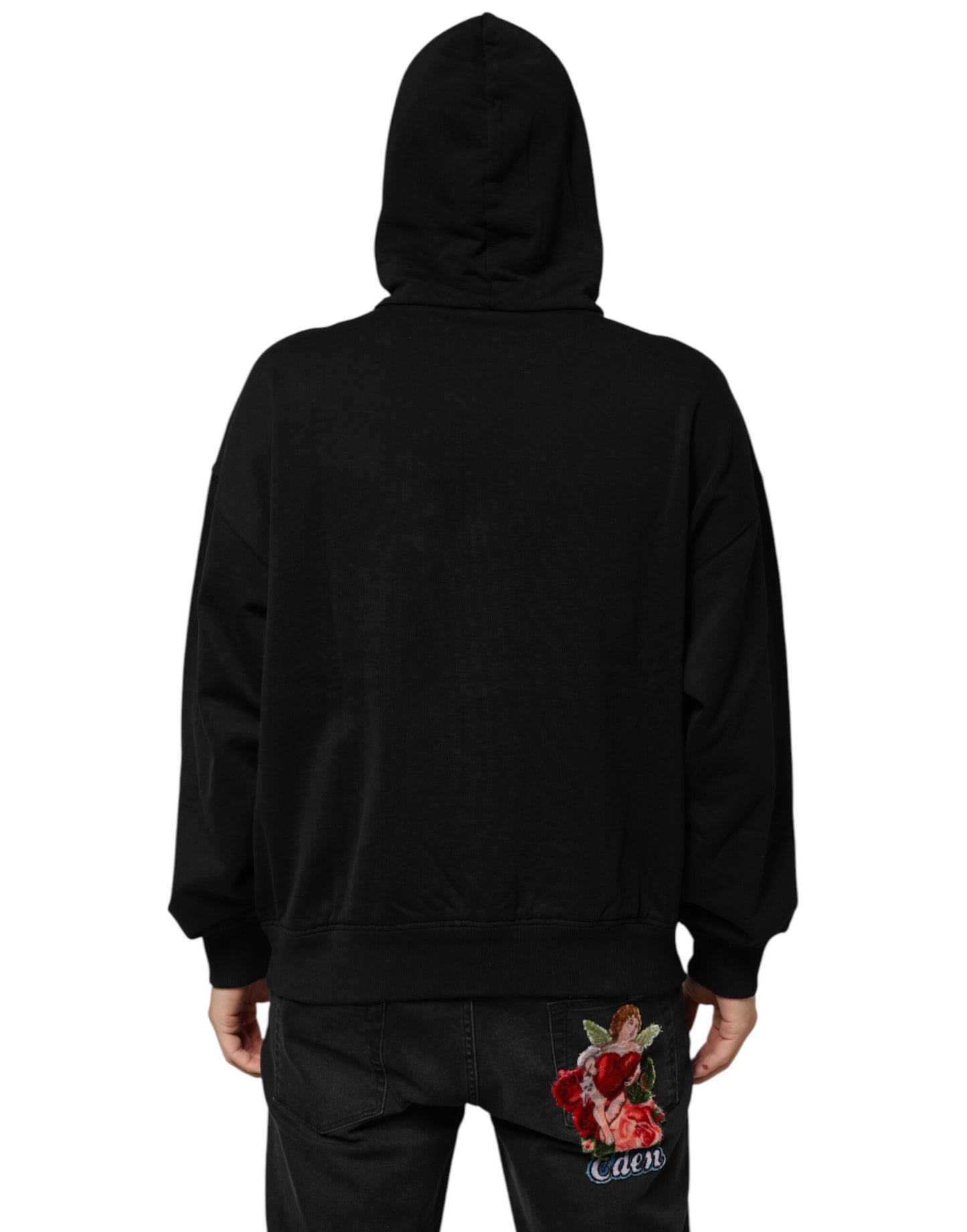 Black Cotton DG Logo Pullover Hoodie Sweater