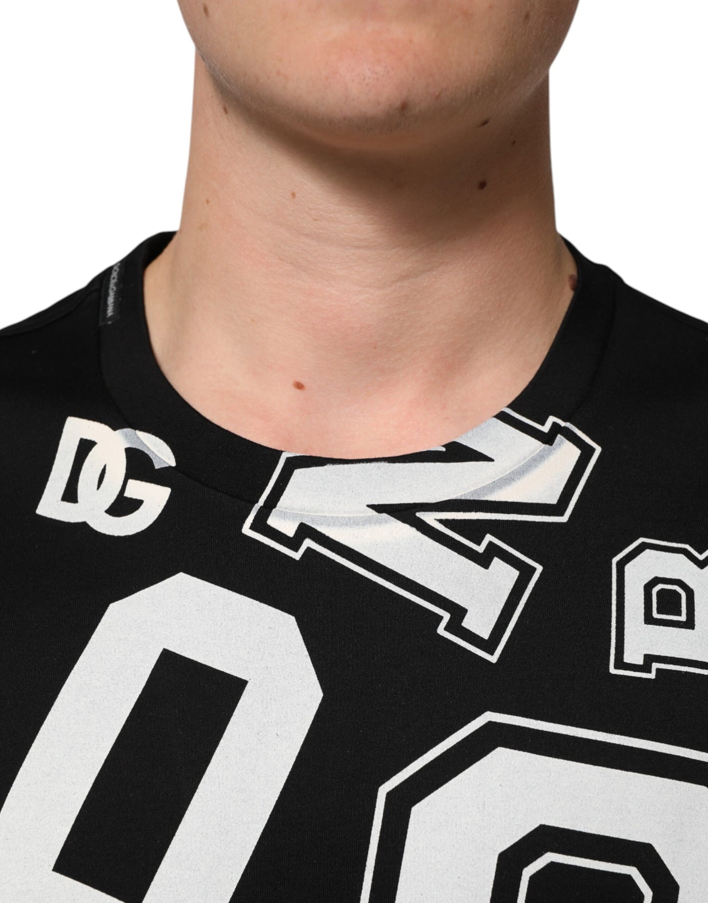 Black Cotton Letter Logo Short Sleeve T-shirt