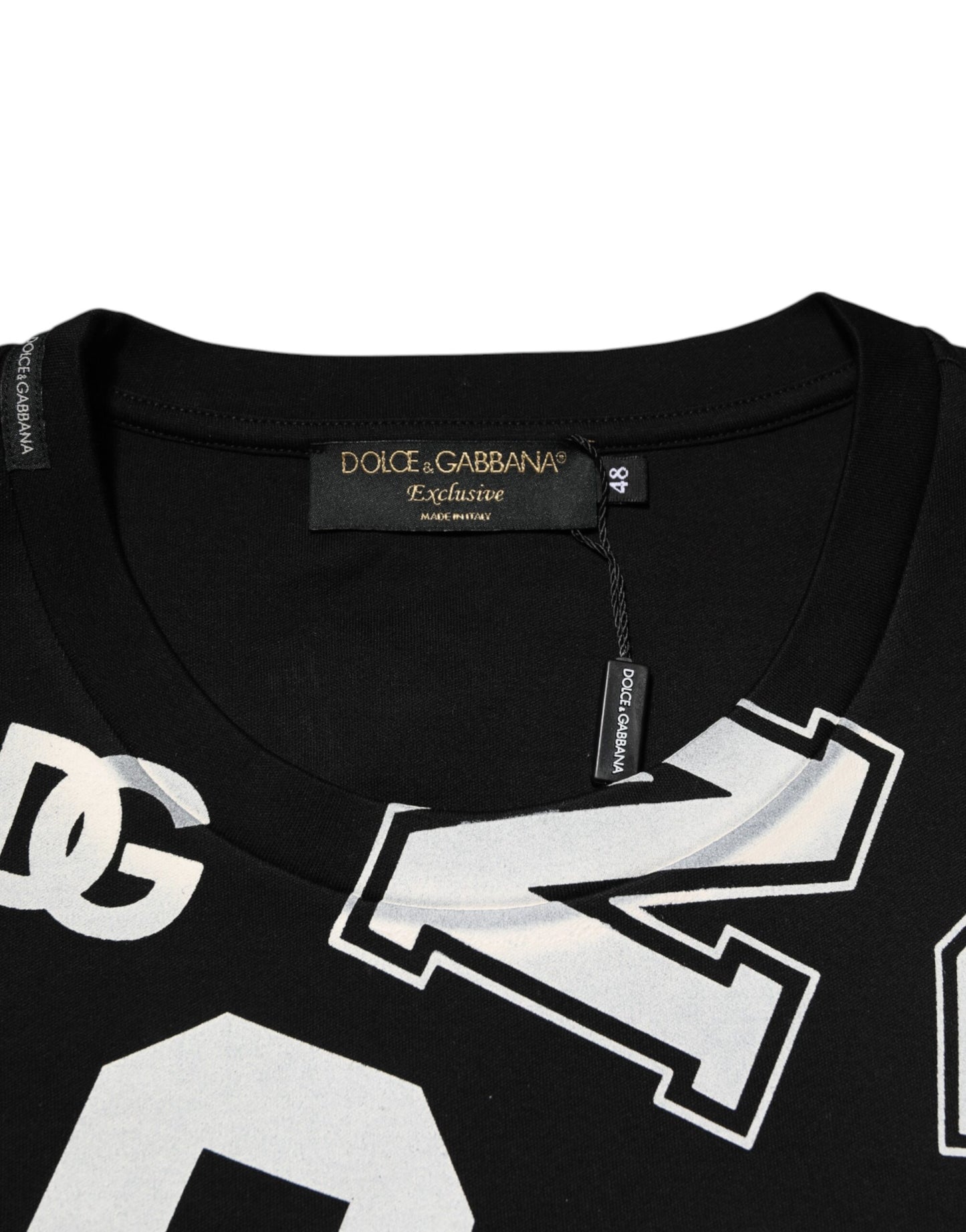 Dolce & Gabbana Black Cotton Letter Print Short Sleeve T-shirt