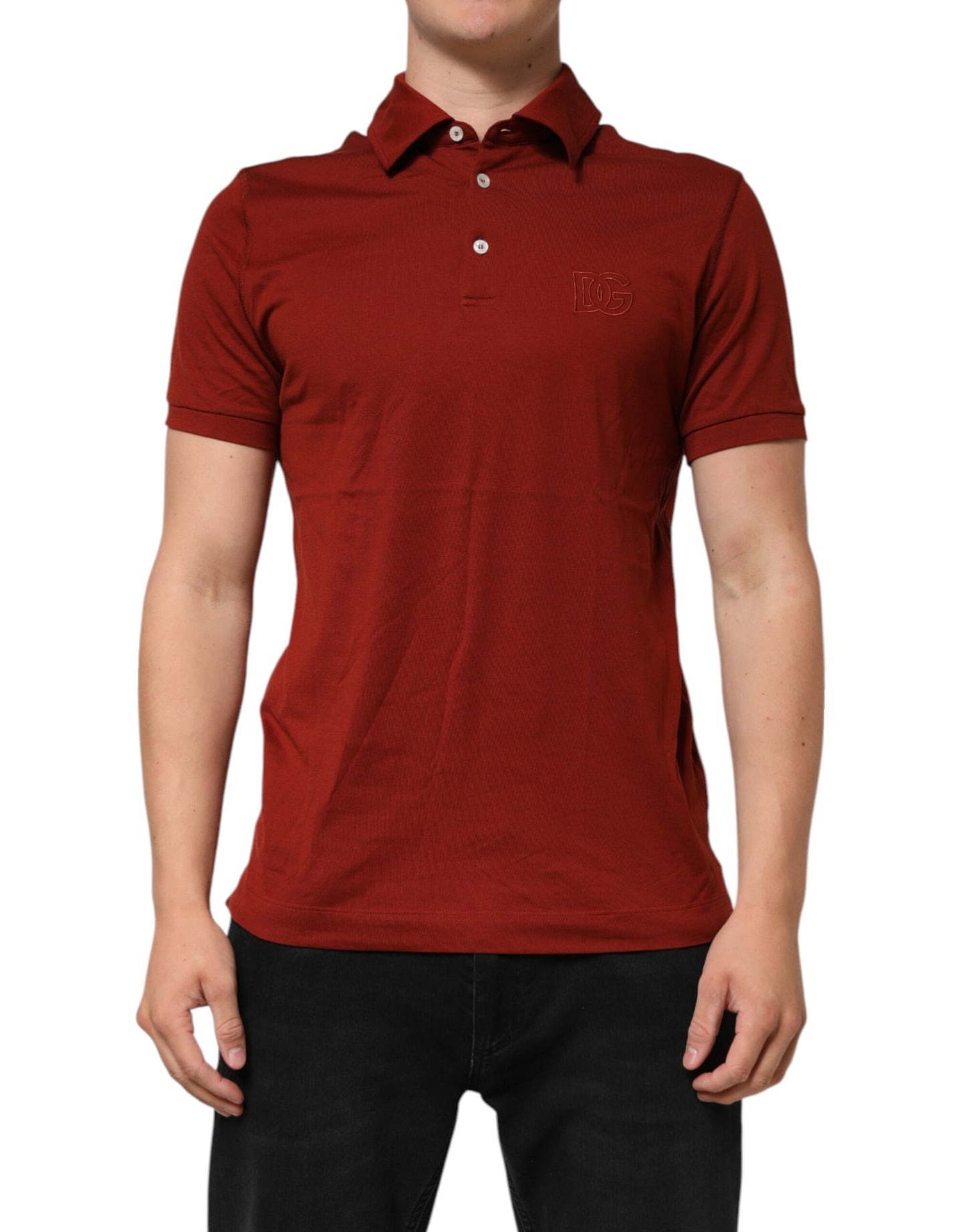Red Cotton DG Logo Collared Men Polo T-shirt