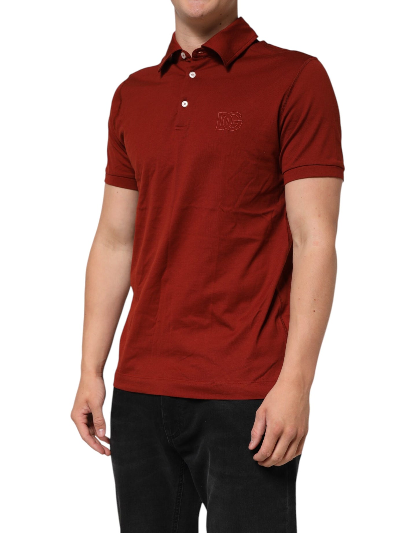 Red Cotton DG Logo Collared Men Polo T-shirt