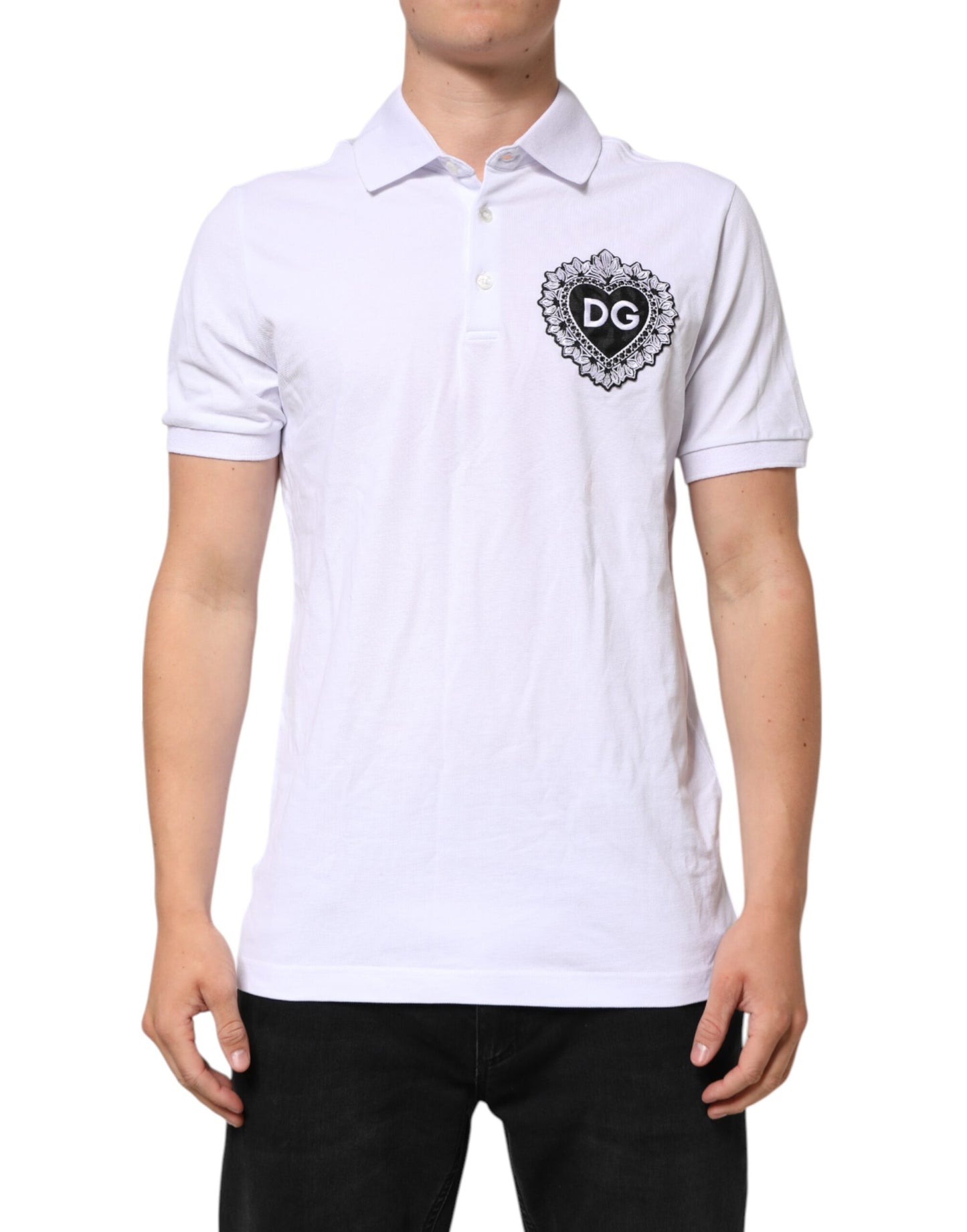 White Cotton DG Heart Logo Embroider T-shirt
