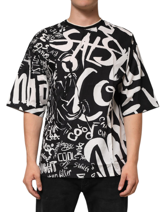 Black White Cotton Oversized Graffiti T-shirt