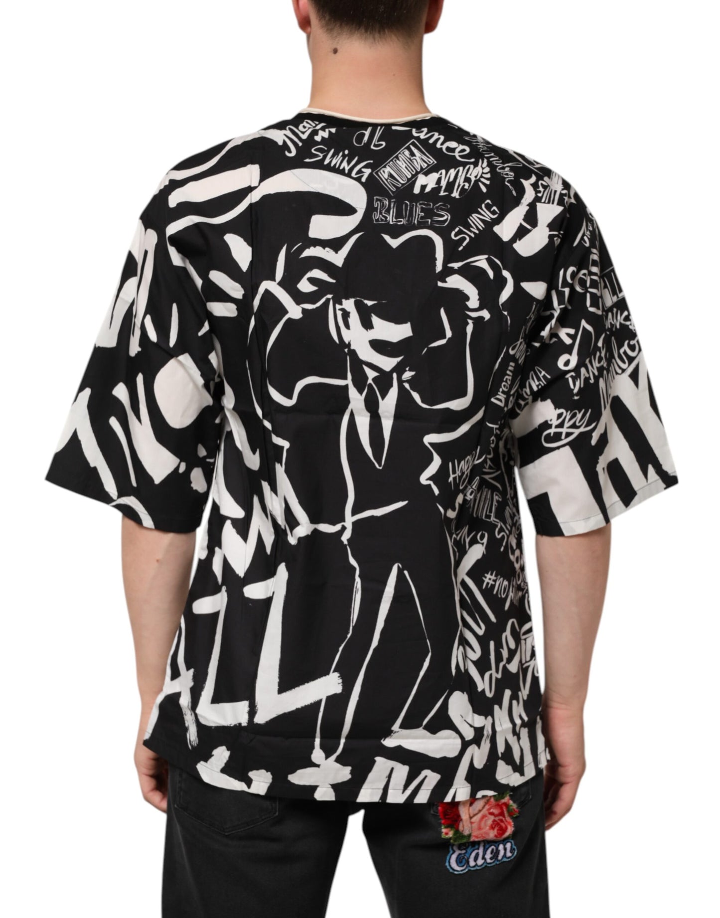 Black White Cotton Oversized Graffiti T-shirt