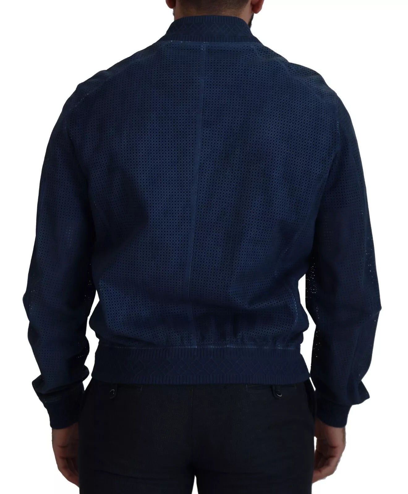 Dolce & Gabbana Blue Leather Perforated Full Zip Jacket
