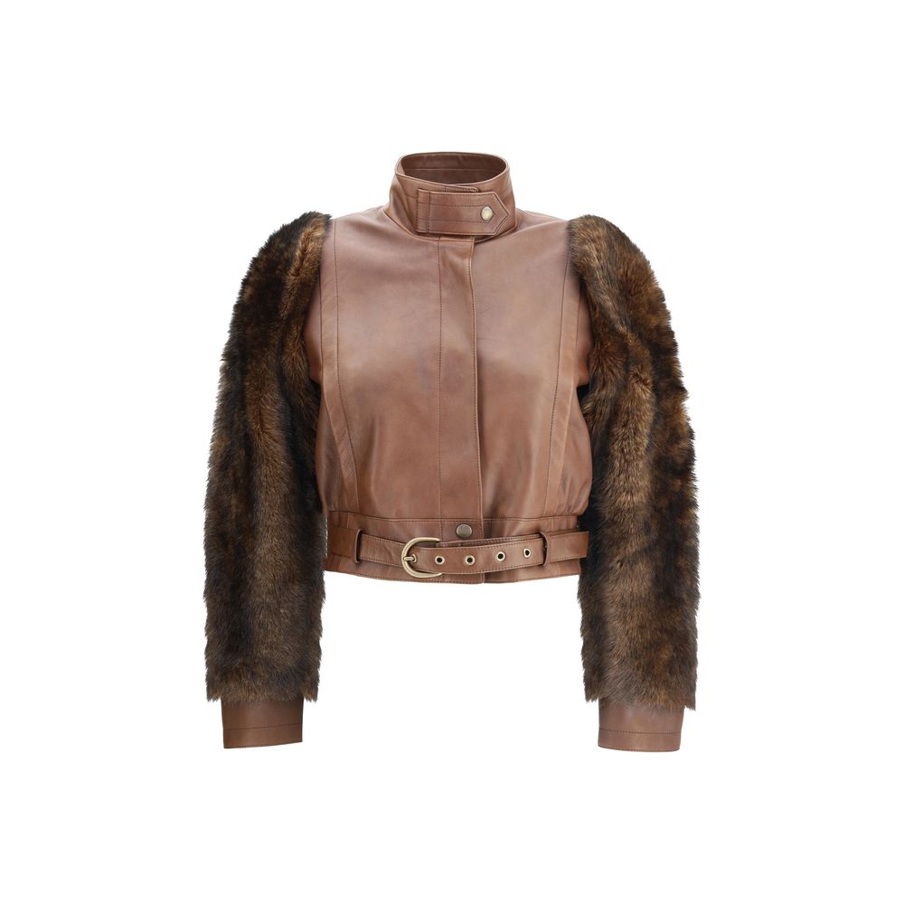 Leather and fur short Jacket