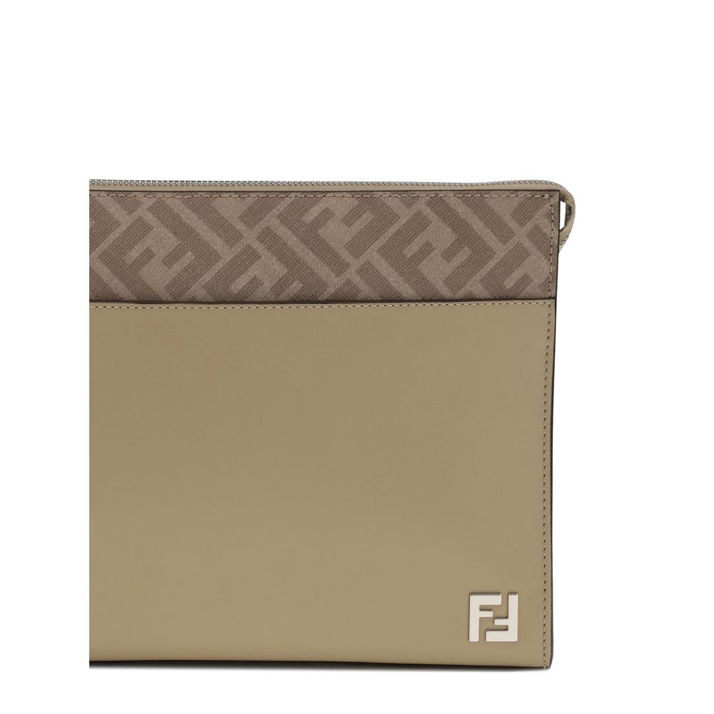 Leather and FF canvas Clutch