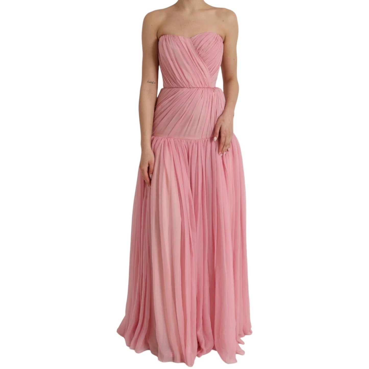 Pink Silk Strapless Maxi A-line Gown Dress