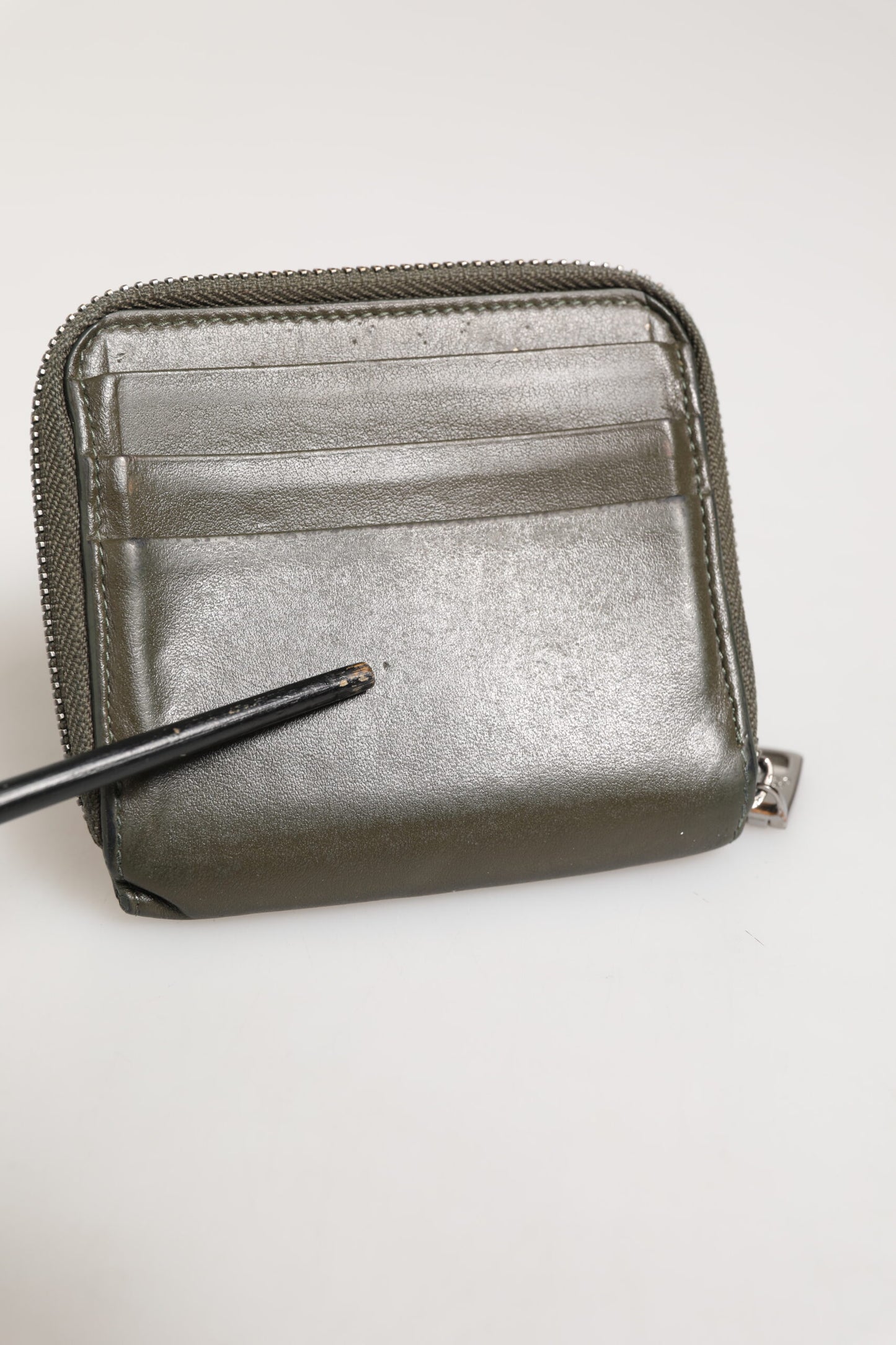 Dolce & Gabbana Military Green Leather Logo Plaque Card Holder Coin Purse Wallet