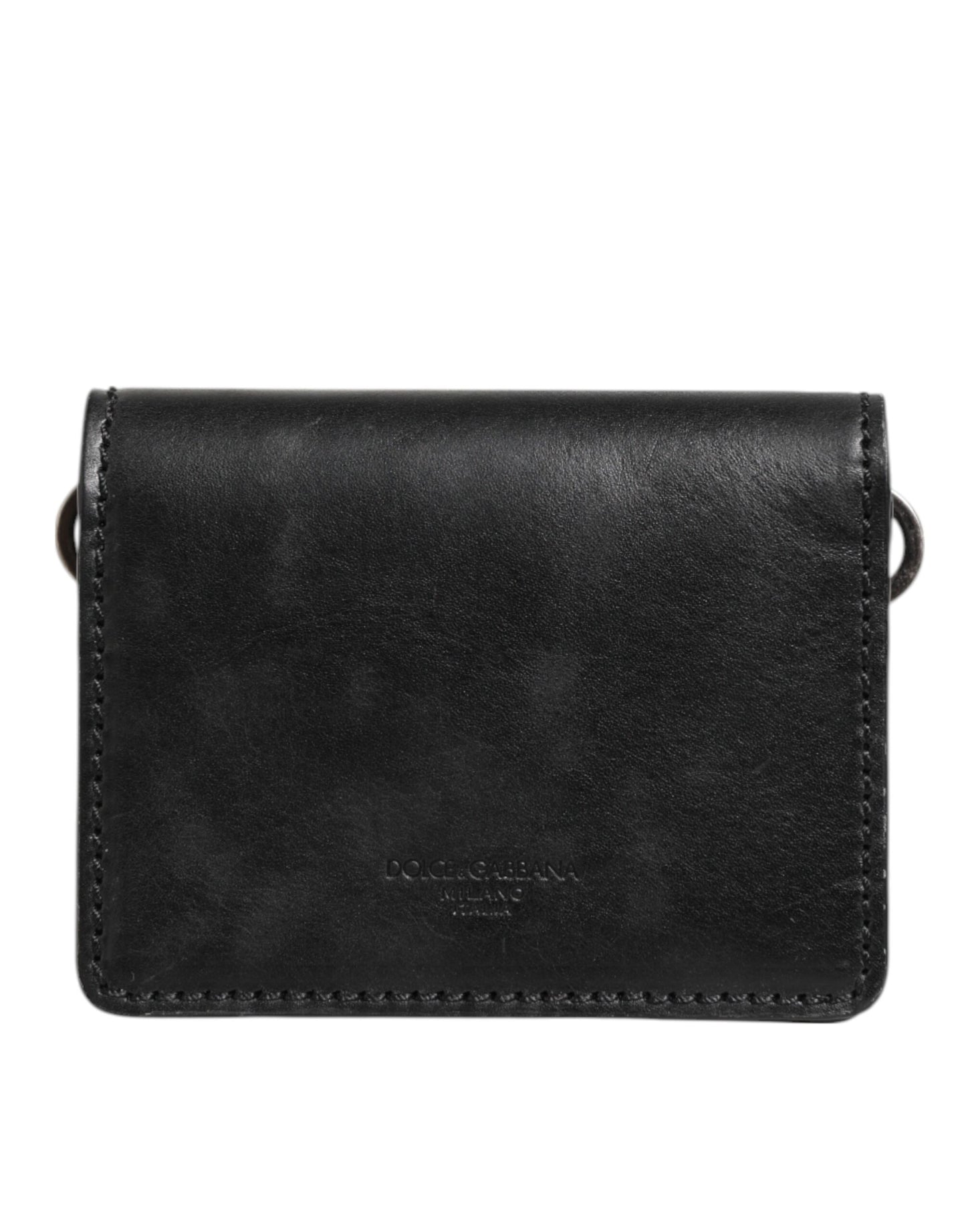 Dolce & Gabbana Black Leather Bifold Card Holder Mens Coin Purse Key Clip Wallet