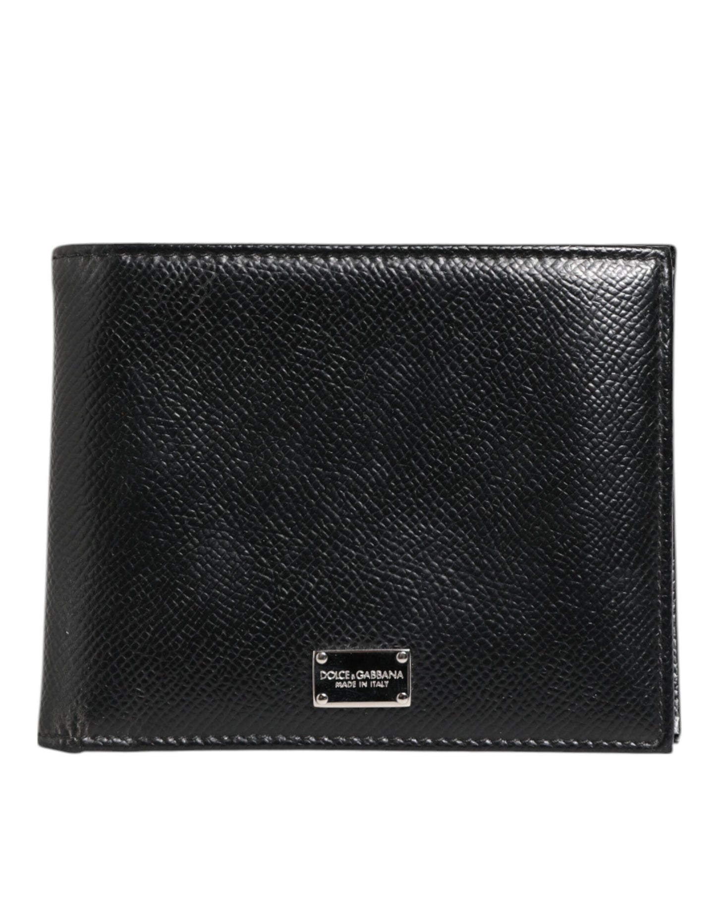 Black Leather Plaque Logo Bifold Men Card Holder Wallet