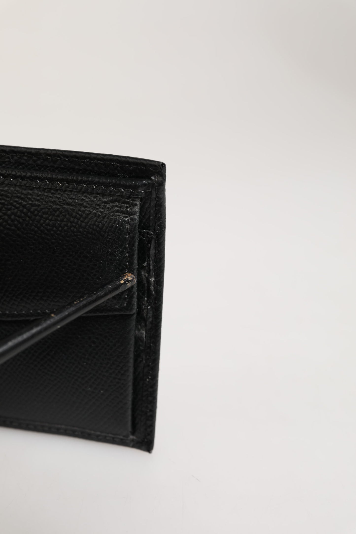 Black Leather Plaque Logo Bifold Men Card Holder Wallet