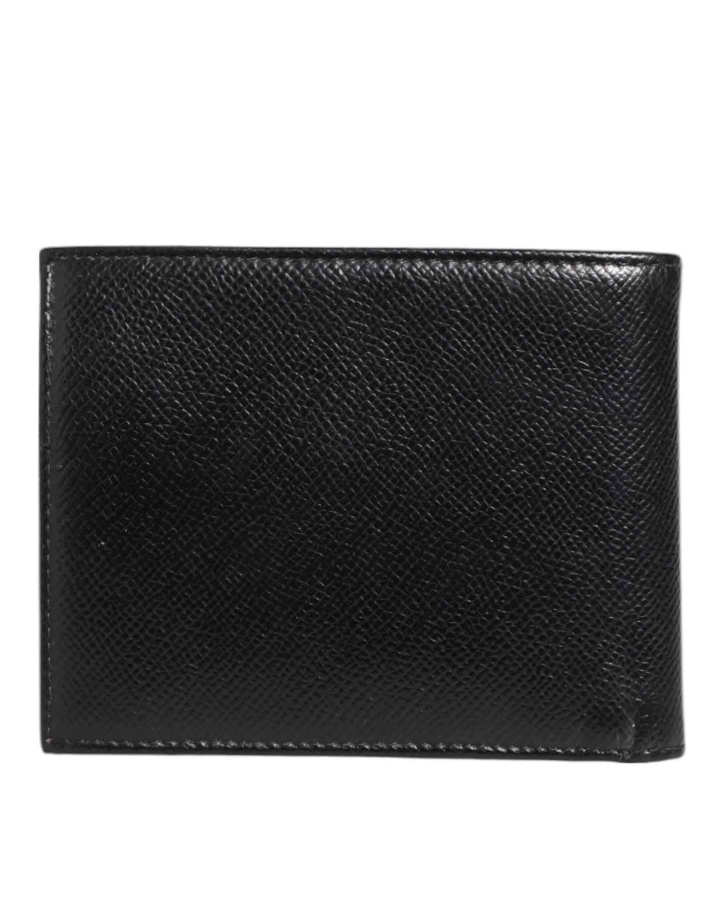 Black Leather Plaque Logo Bifold Men Card Holder Wallet
