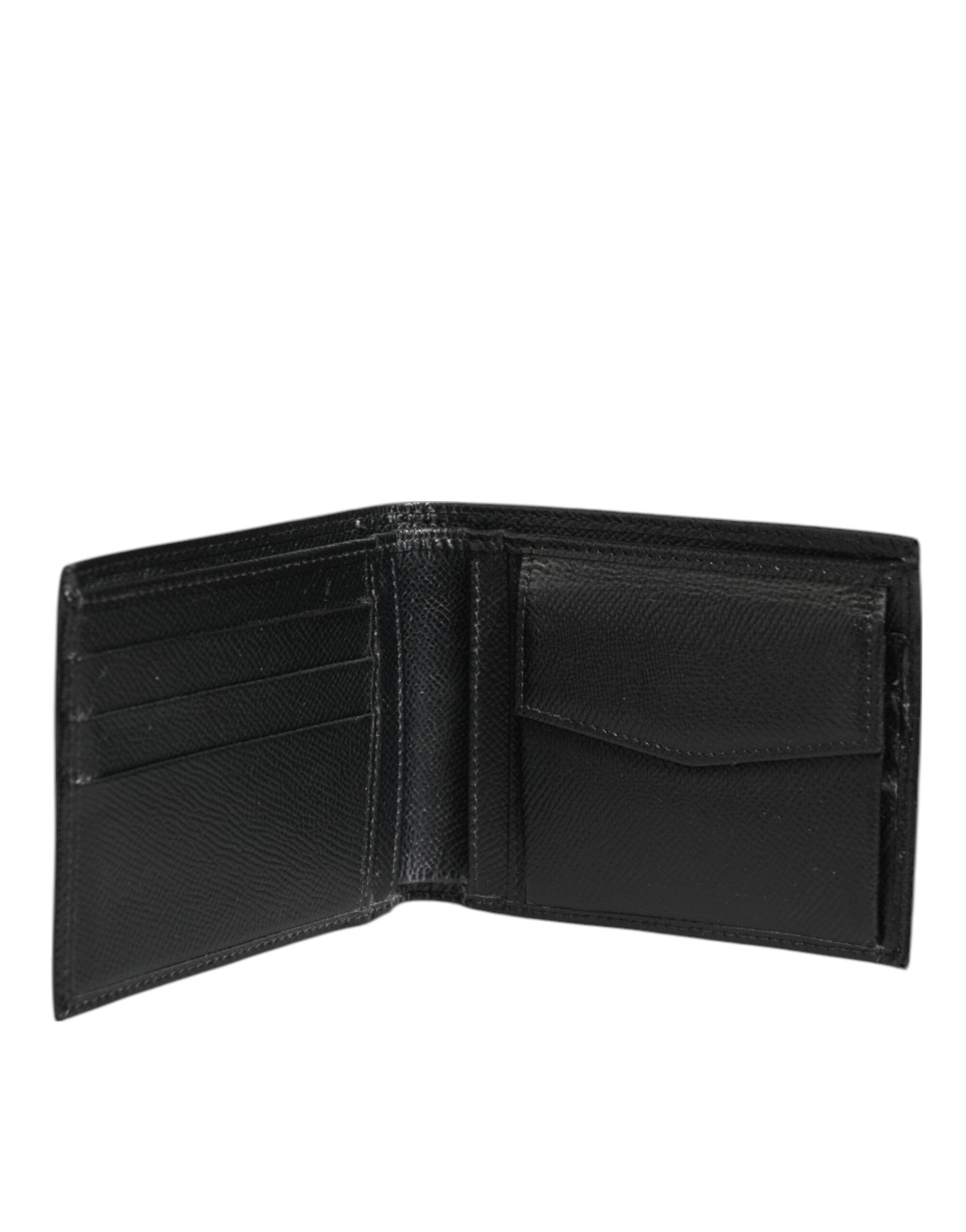 Black Leather Plaque Logo Bifold Men Card Holder Wallet