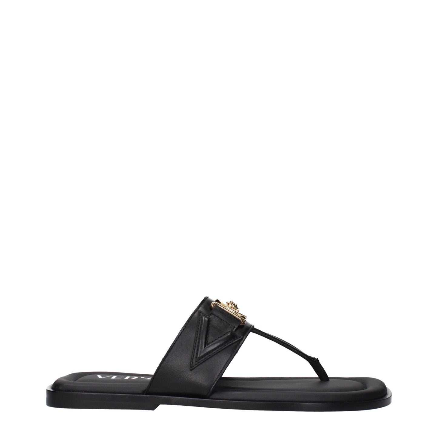 Black Leather Flip-Flop Sandals