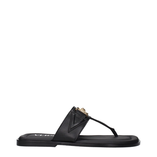Black Leather Flip-Flop Sandals
