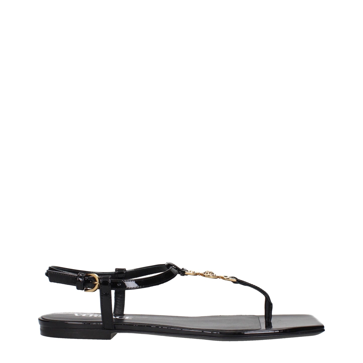 Black Leather Flip-Flop Sandals