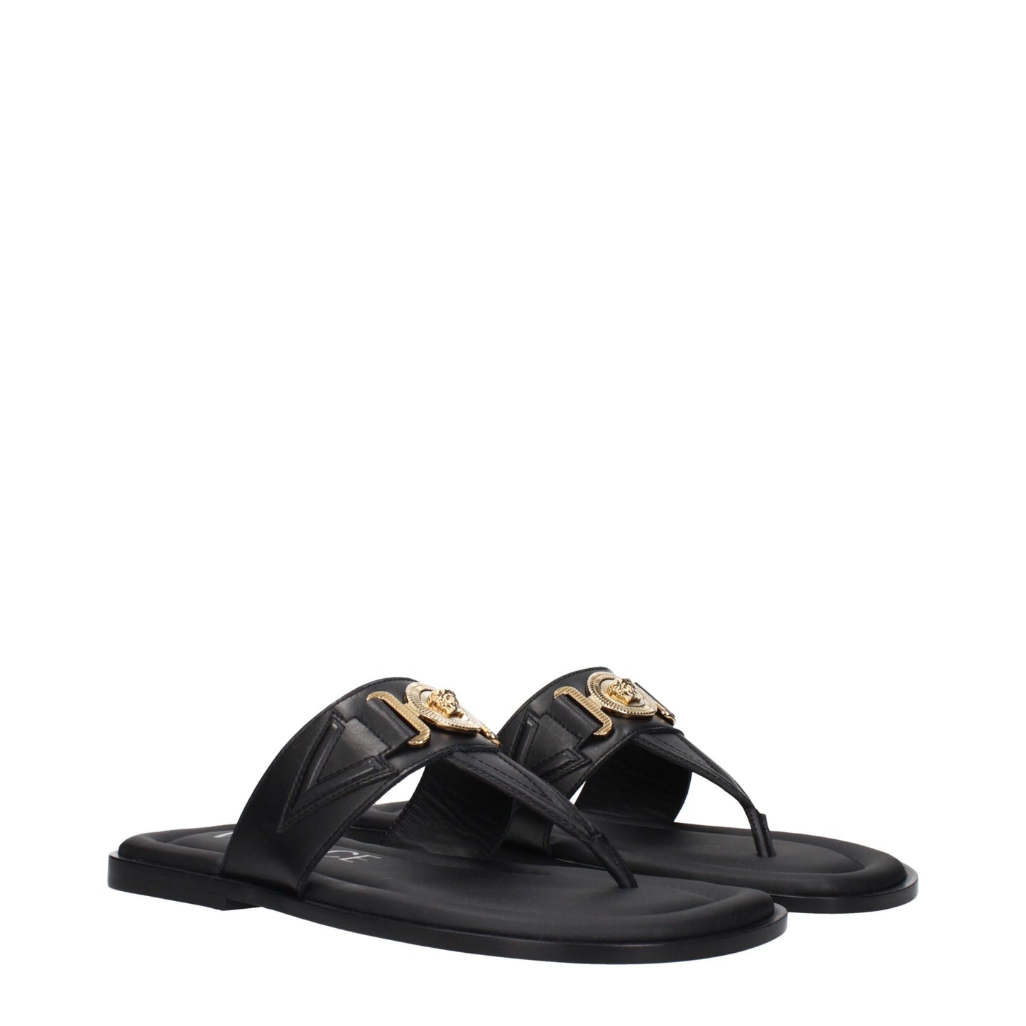 Black Leather Flip-Flop Sandals