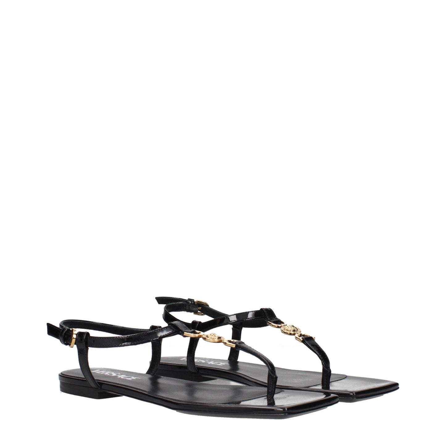 Black Leather Flip-Flop Sandals