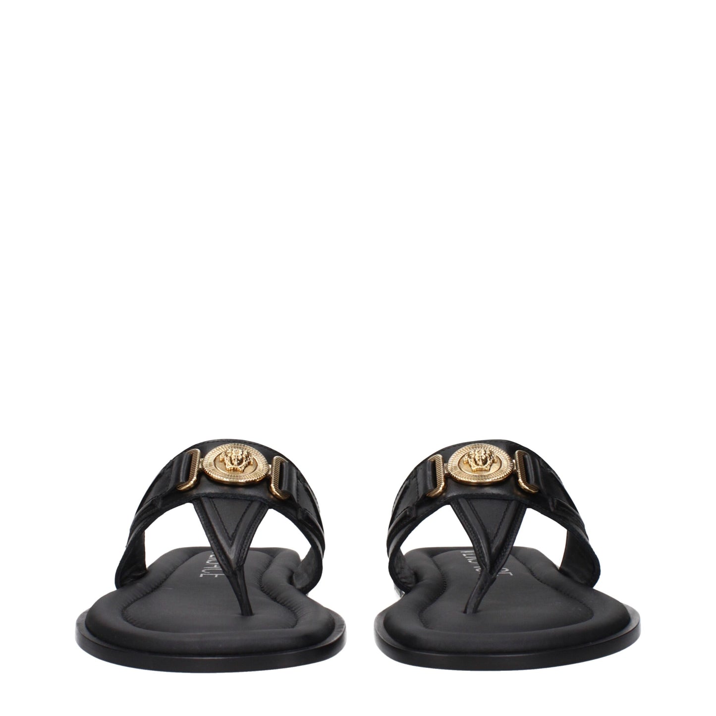 Black Leather Flip-Flop Sandals