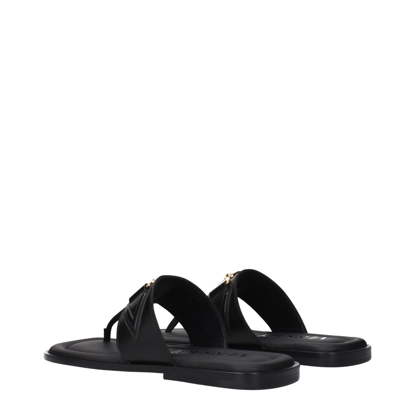 Black Leather Flip-Flop Sandals