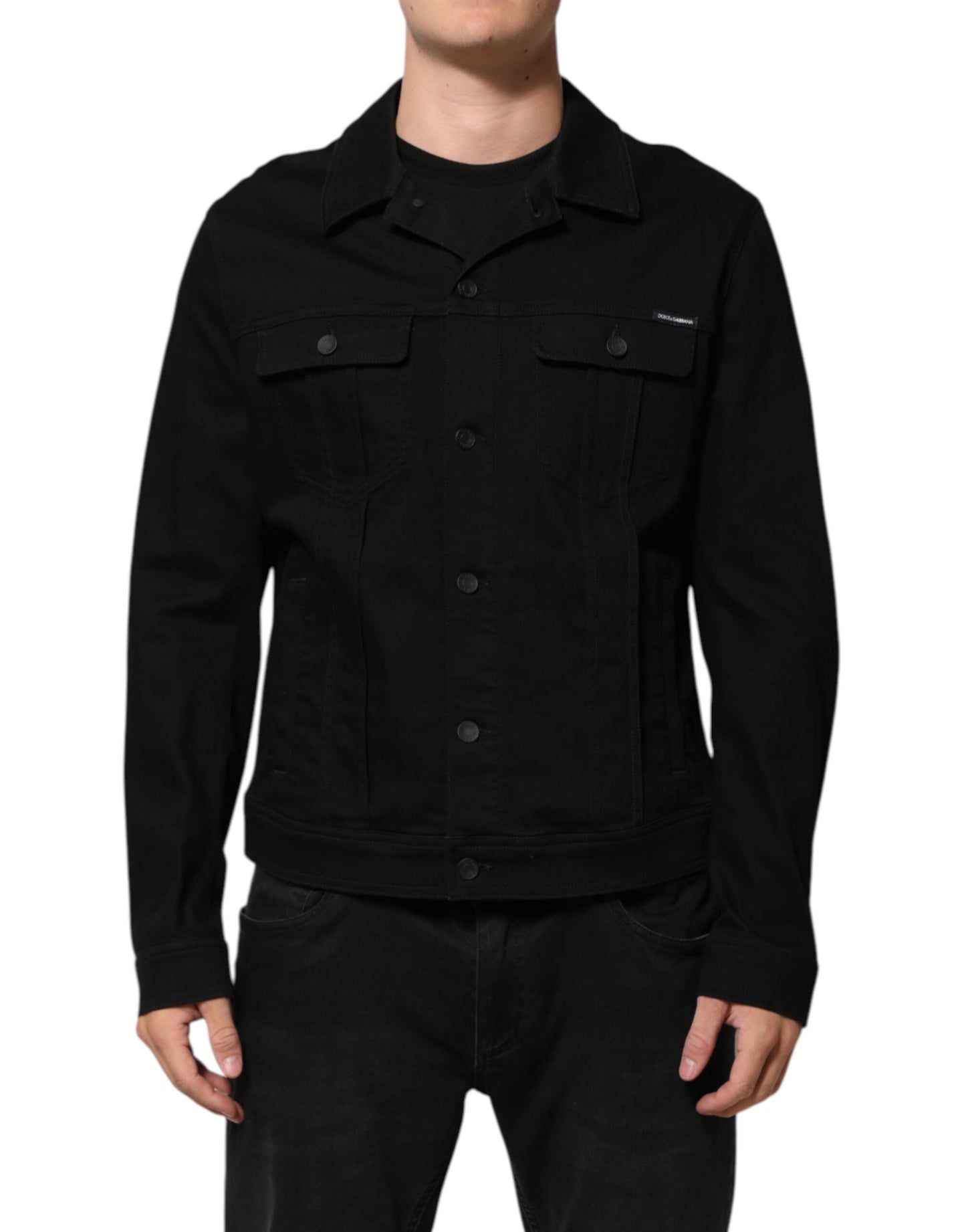 Black Cotton Denim Stretch Giubbotto Jacket