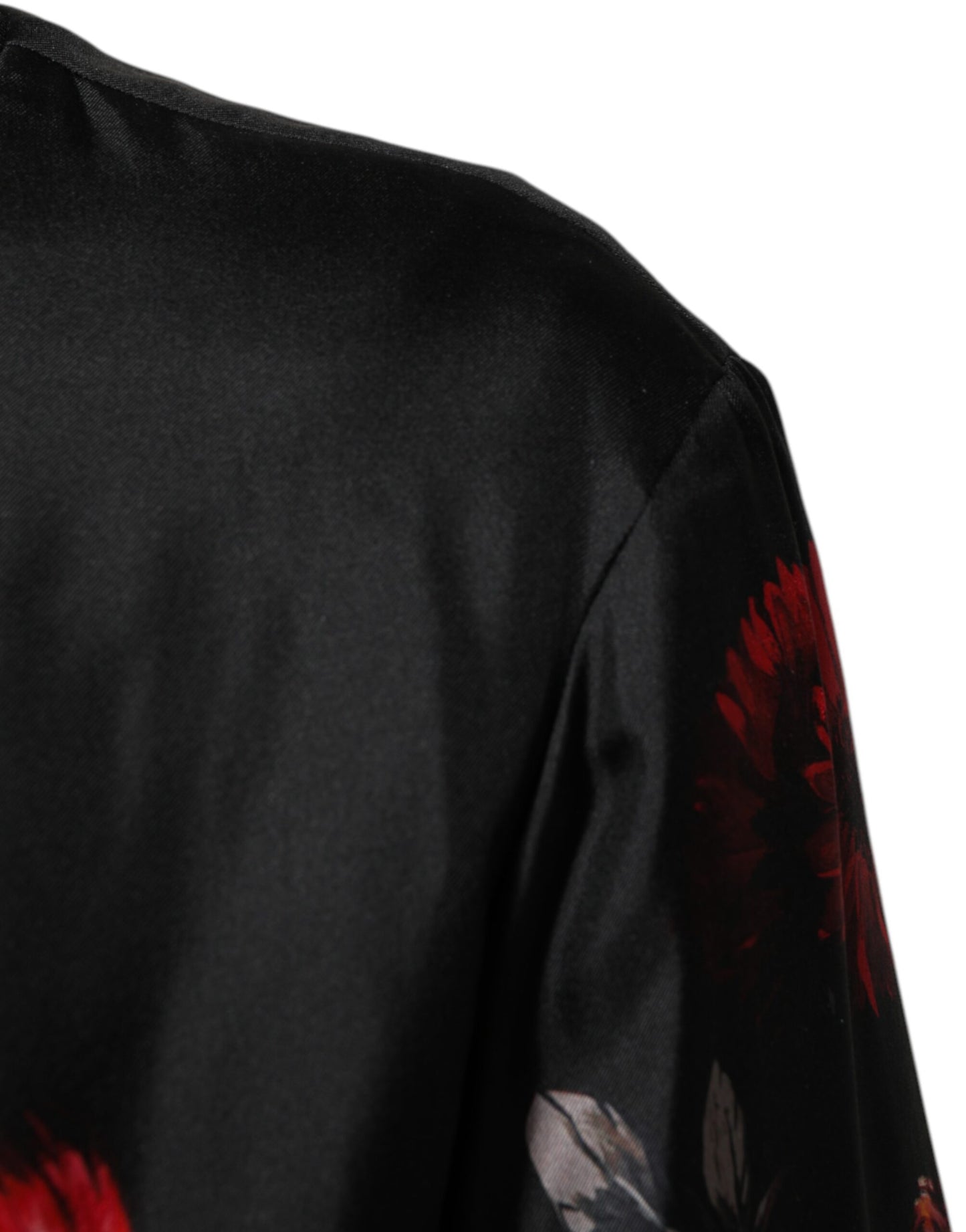 Black Red Floral Silk Bomber Blouson Jacket