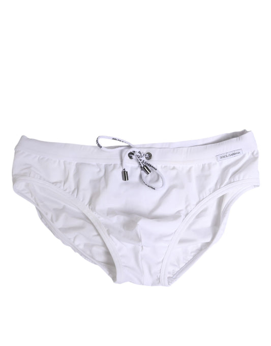 White Drawstring Men Beachwear Brief Swimwear