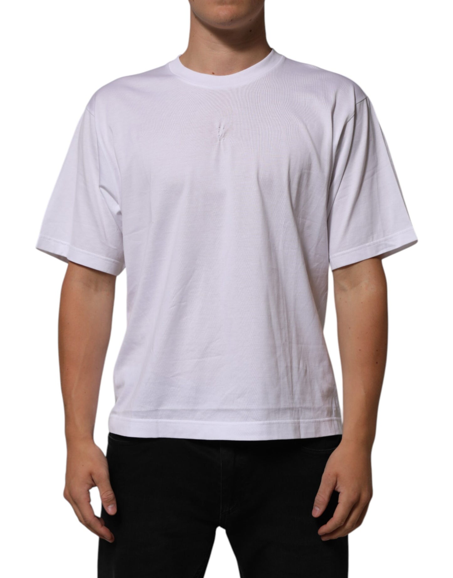 Dolce & Gabbana White Cotton Logo Patch Crew Neck Men T-shirt