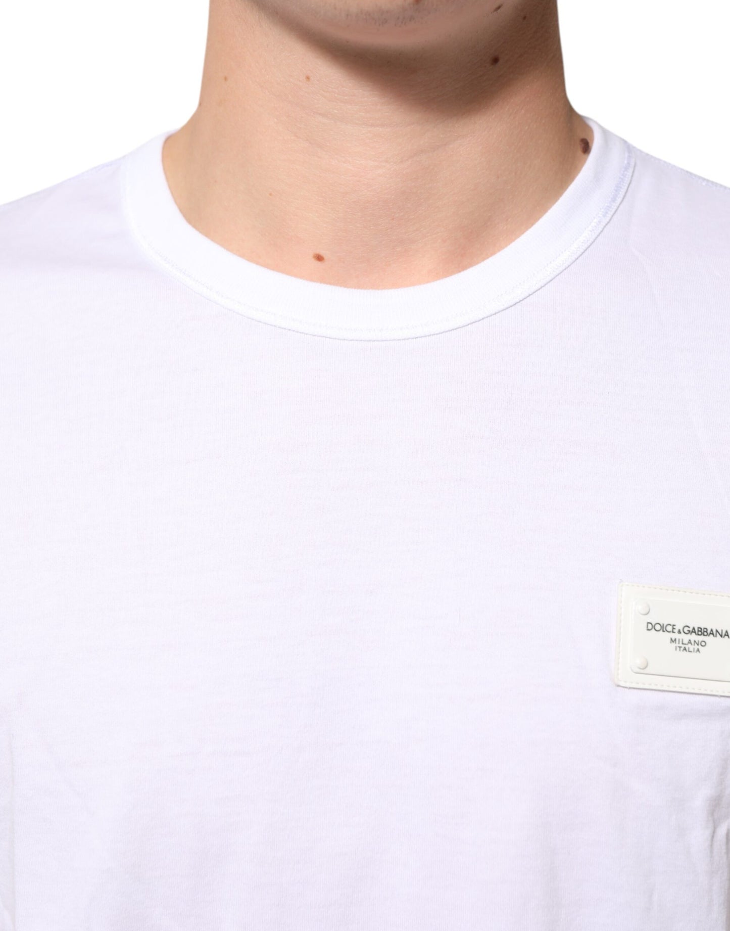 White Logo Plaque Cotton Crew Neck T-shirt