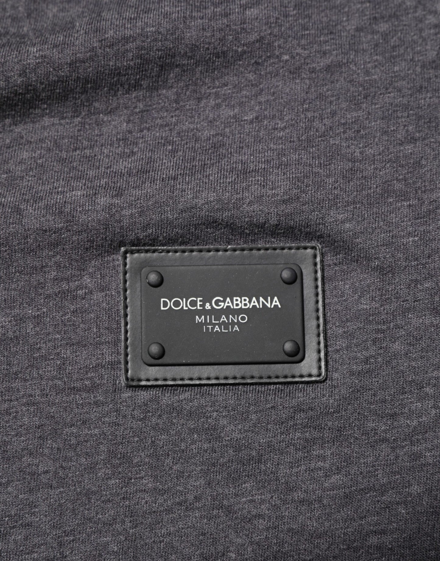 Dolce & Gabbana Grey Cotton V-Neck Logo Plaque Melange T-Shirt