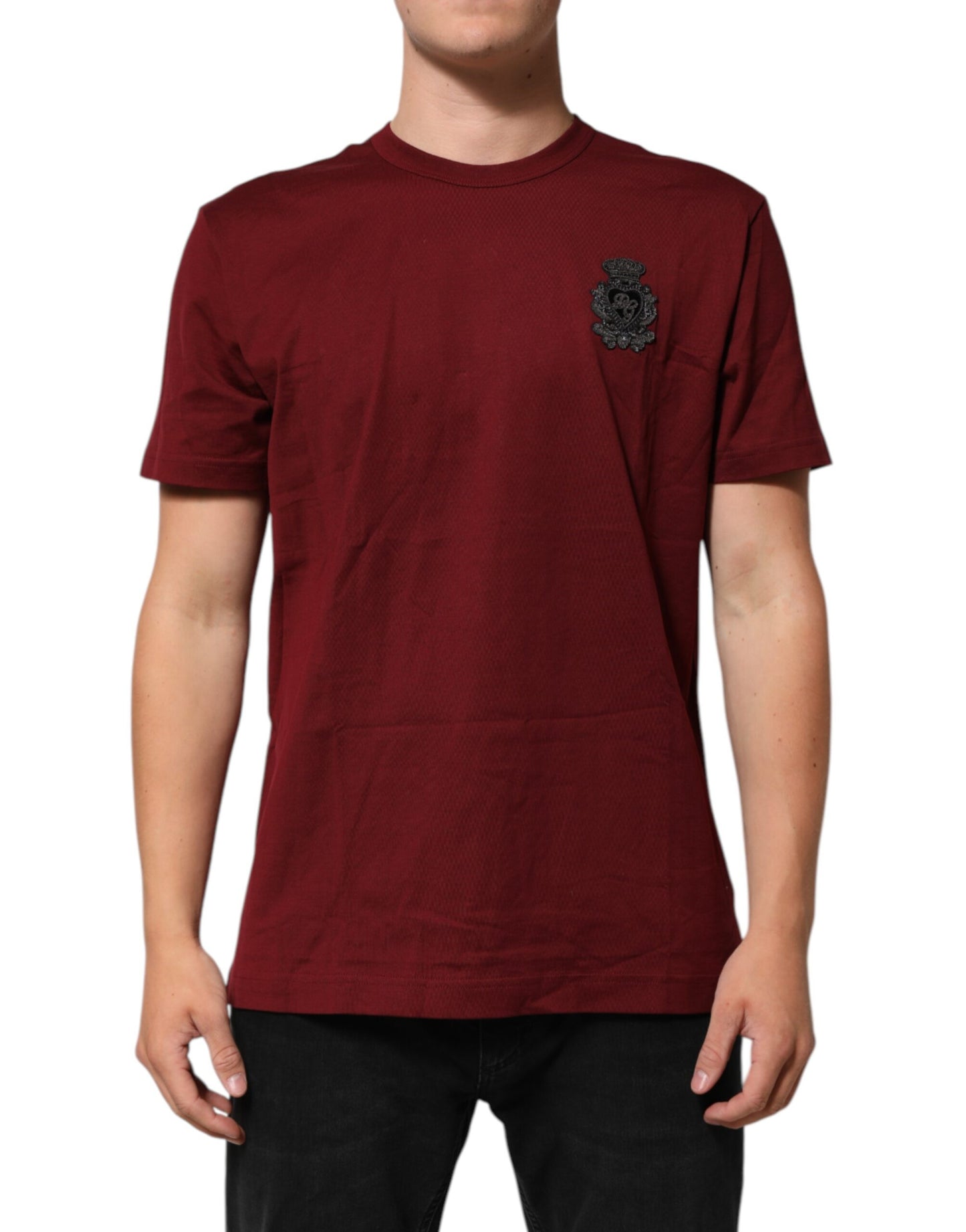 Bordeaux Red Cotton Crest Logo Patch T-Shirt