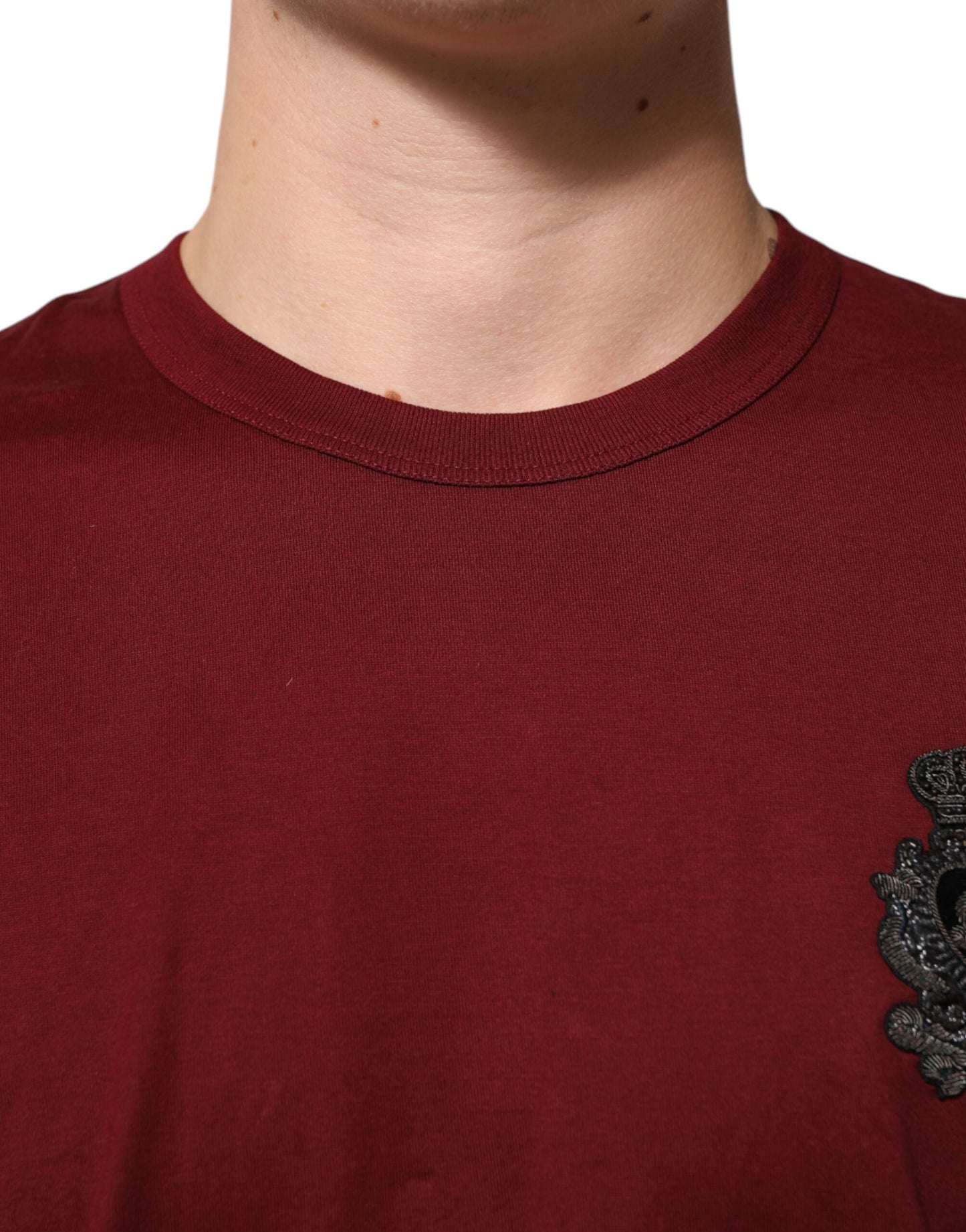 Bordeaux Red Cotton Crest Logo Patch T-Shirt