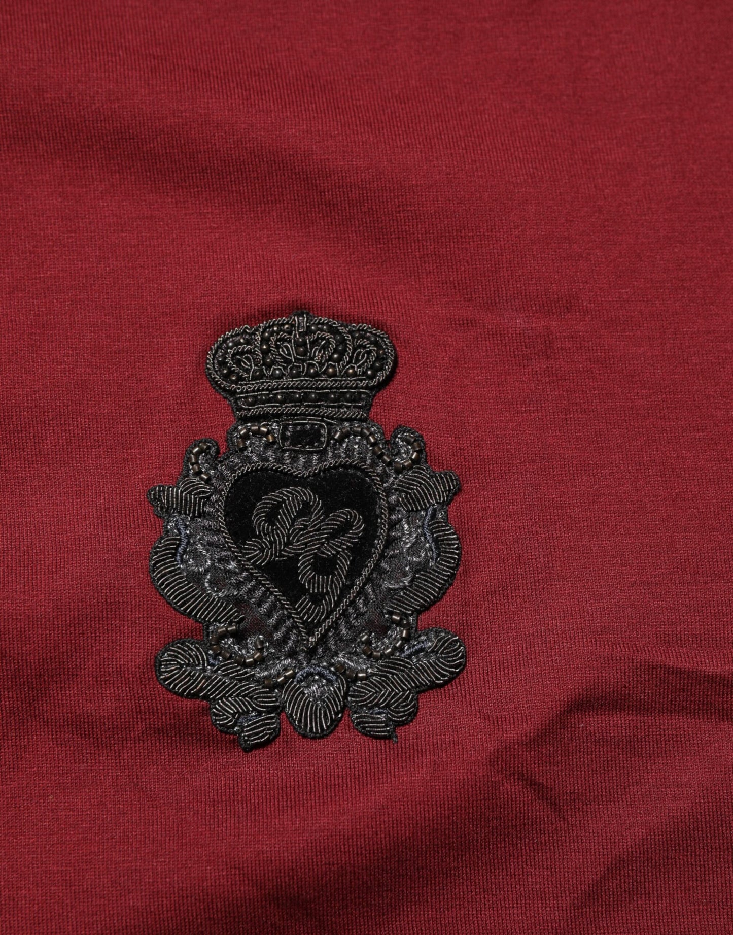Bordeaux Red Cotton Crest Logo Patch T-Shirt