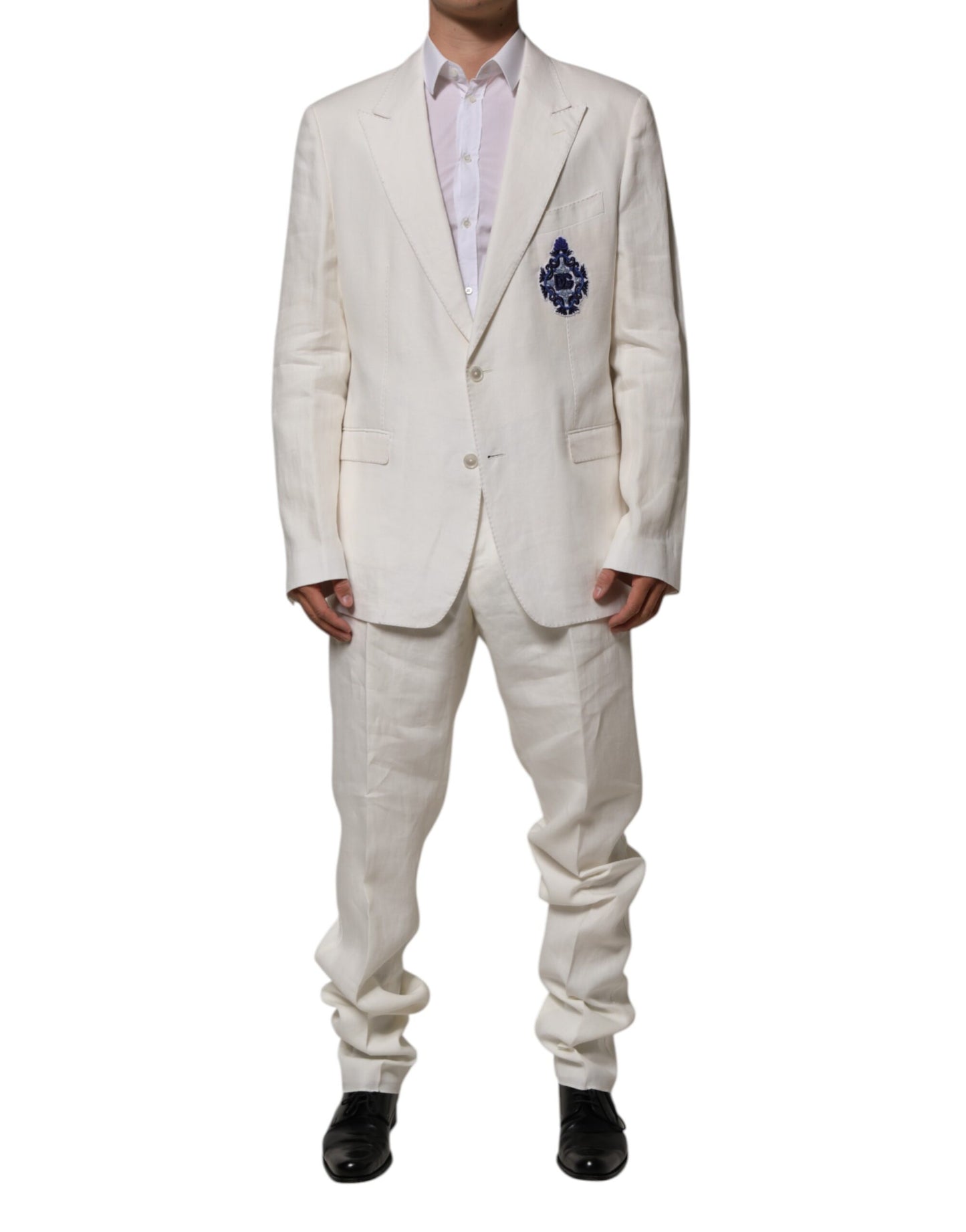Light Cream Linen Embroidered 2 Piece Suit
