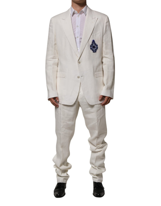 Light Cream Linen Embroidered 2 Piece Suit
