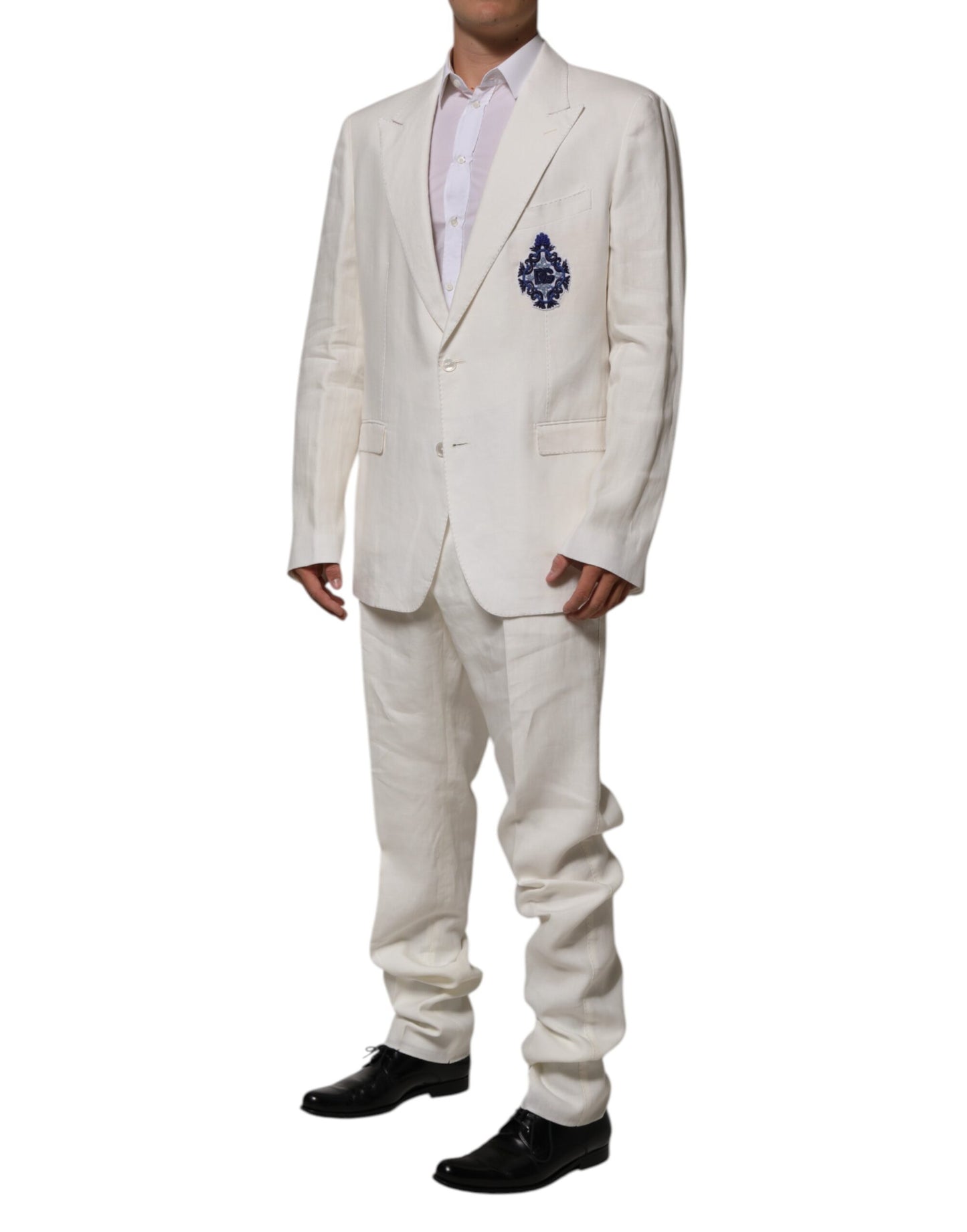 Light Cream Linen Embroidered 2 Piece Suit