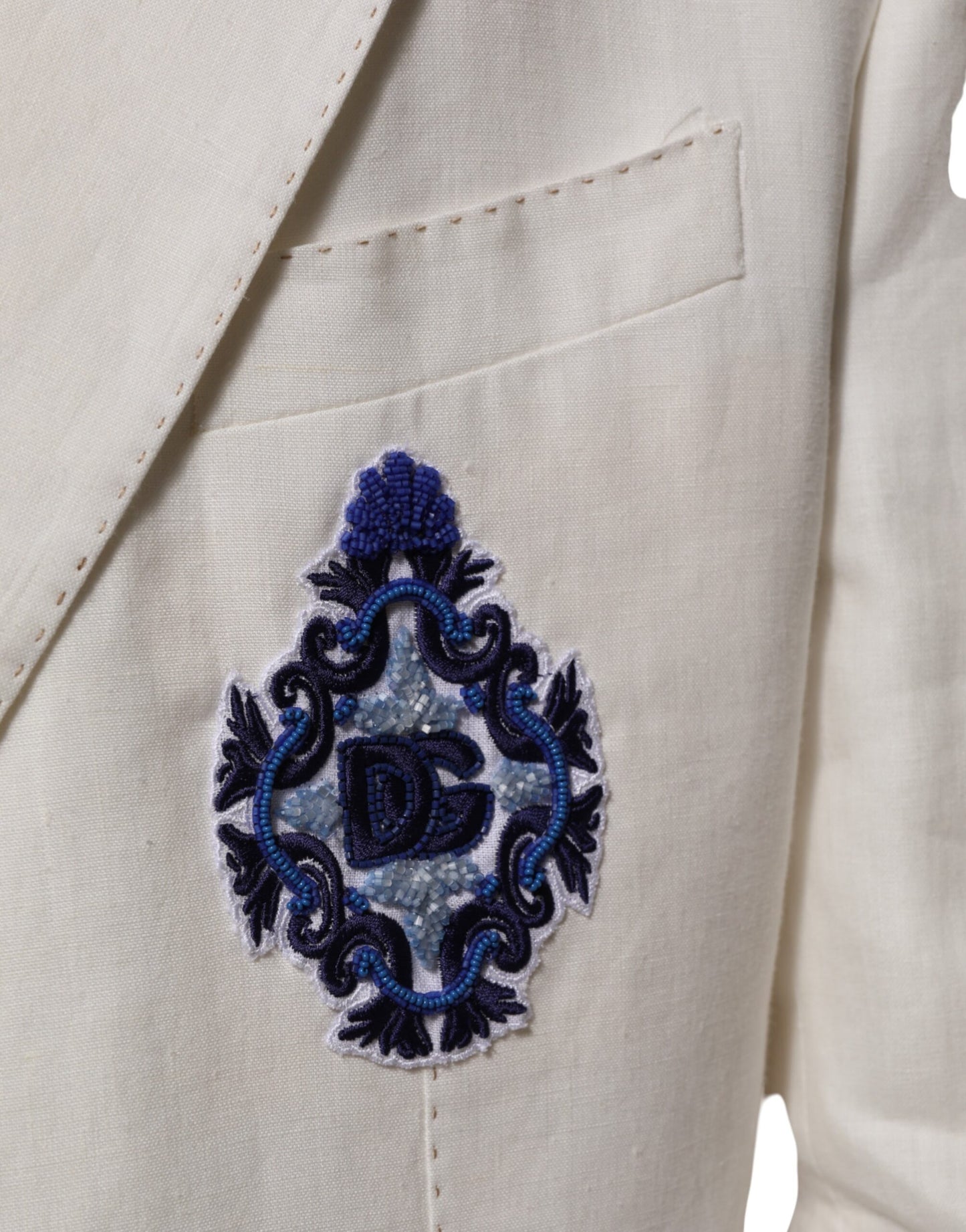 Light Cream Linen Embroidered 2 Piece Suit