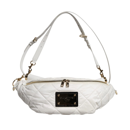 Dolce & Gabbana White Quilted Logo 90's Sicily Belt Waist Fanny Pack Bag