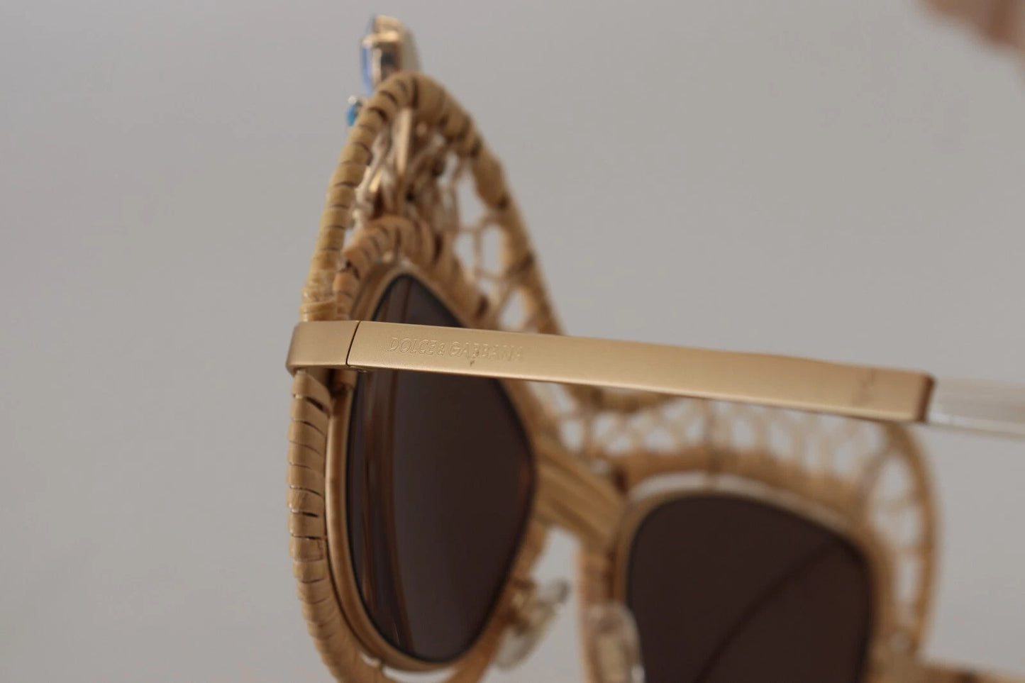 DG2159B Beige Gold Straw Butterfly Crystals Sunglasses