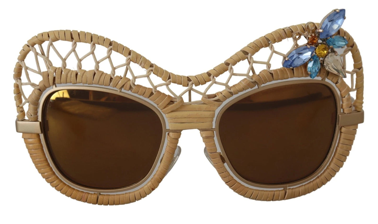 DG2159B Beige Gold Straw Butterfly Crystals Sunglasses