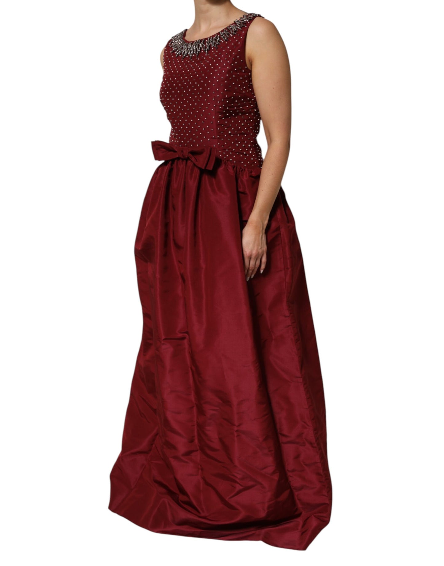Dolce & Gabbana Burgundy Silk Beaded Evening Gown Dress