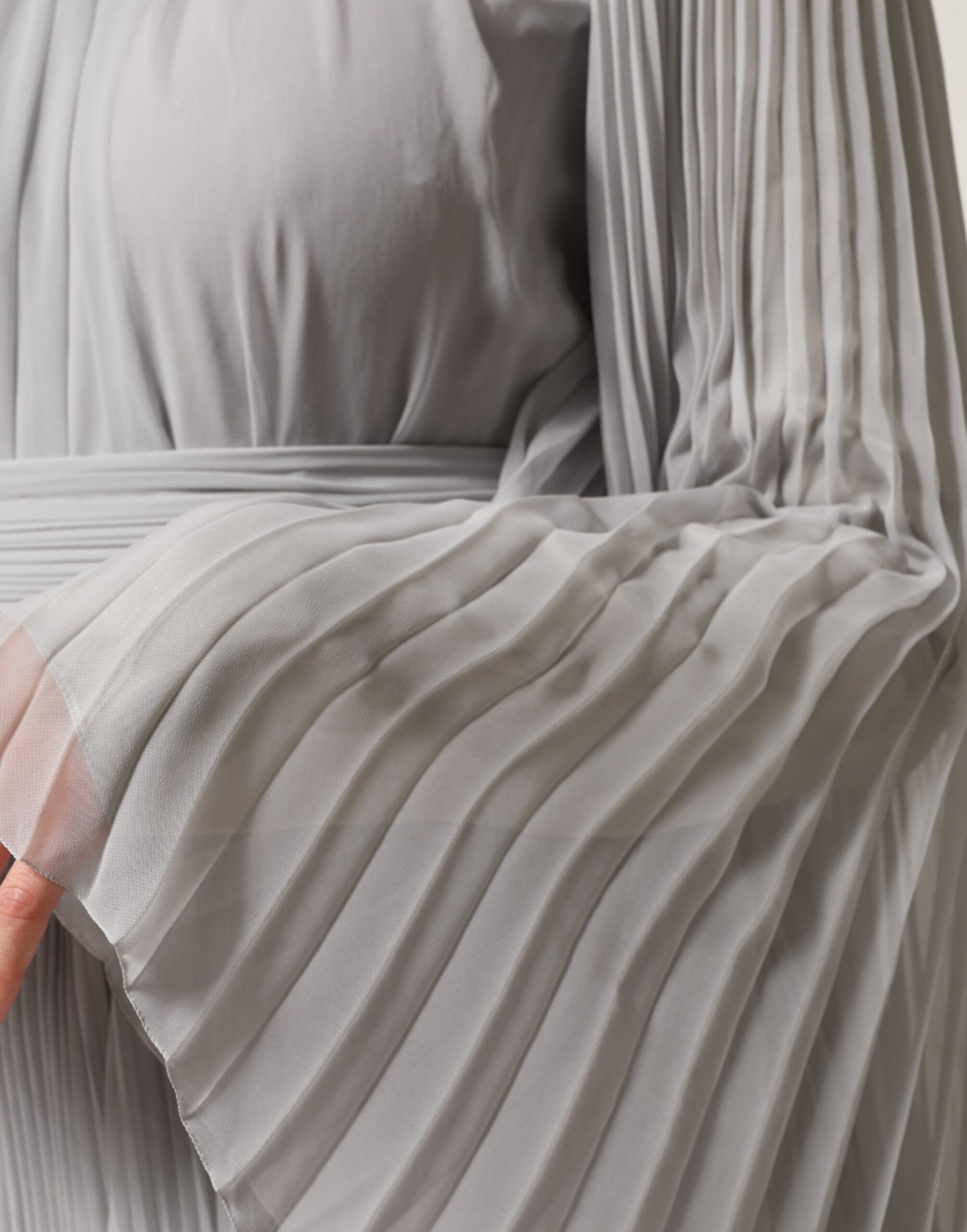 Dolce & Gabbana Grey Pleated Maxi Long Sleeve Silk Blend Gown Dress