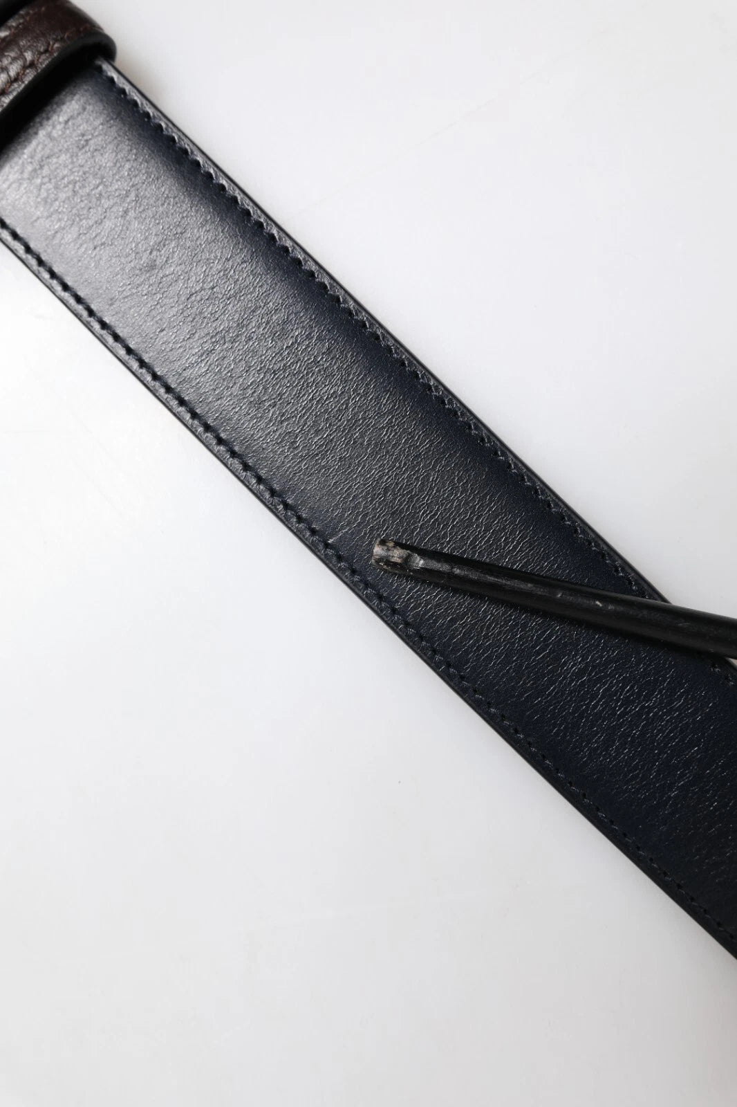 Blue Brown Leather Buckle Reversible Belt