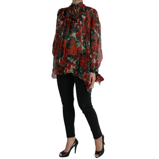 Multicolor Floral Silk Collar Blouse