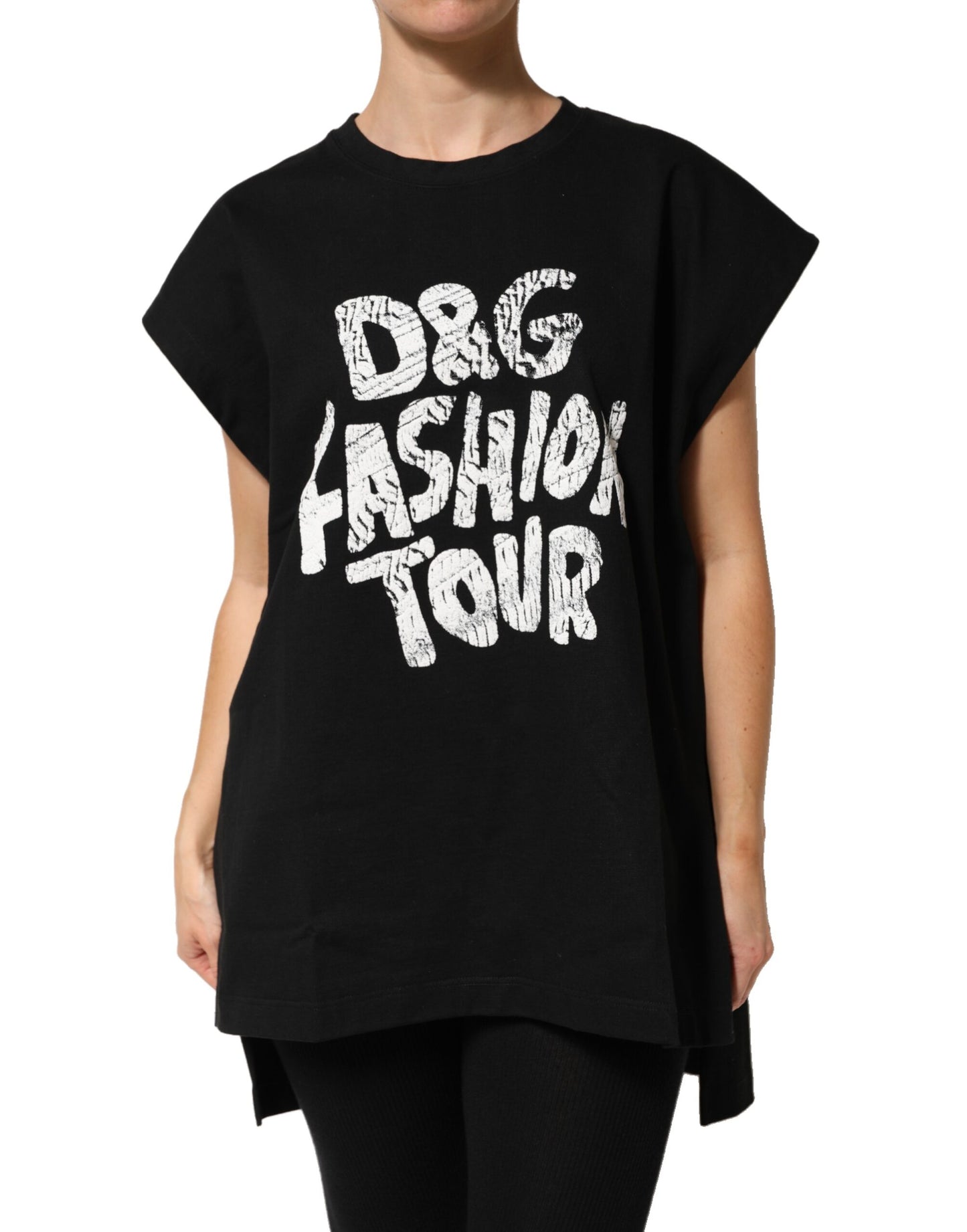 Black Cotton Sleeveless DG Fashion Top