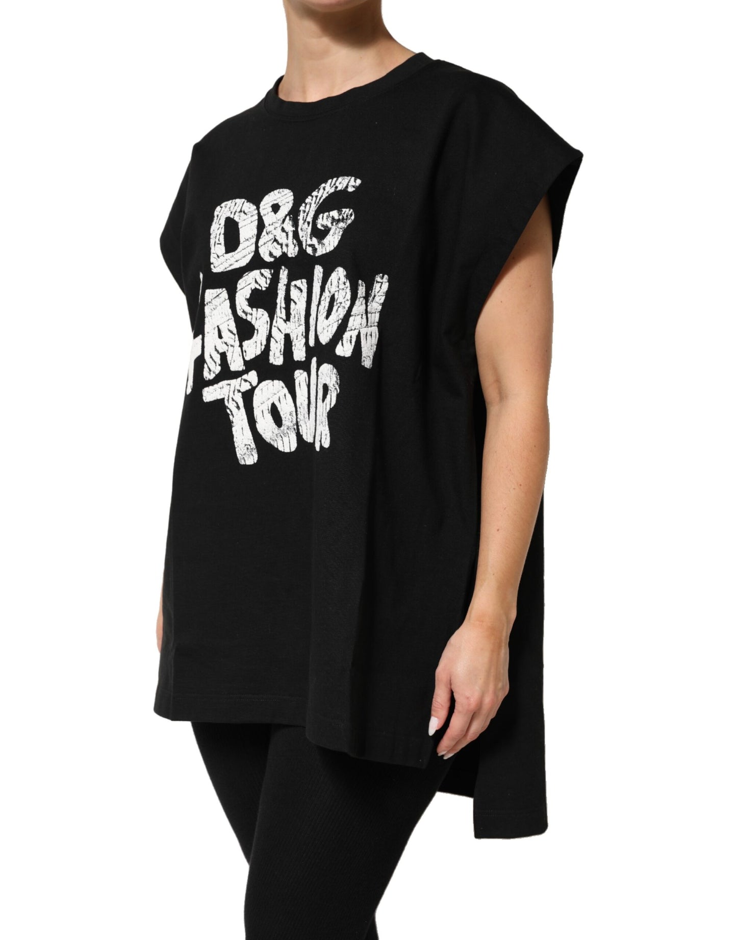 Black Cotton Sleeveless DG Fashion Top