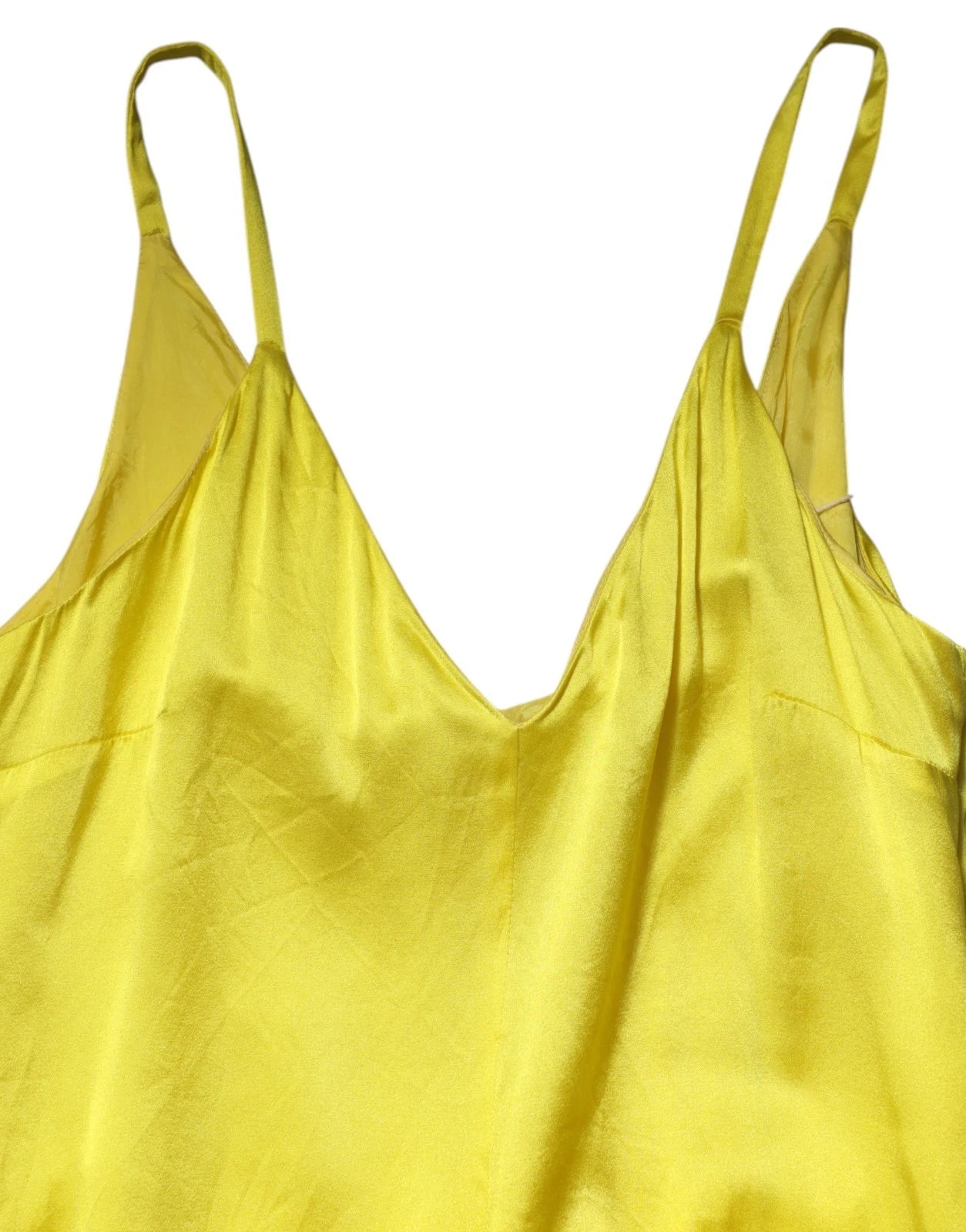 Tonello Yellow Silk Satin Slip Maxi Spaghetti Strap Maxi Dress